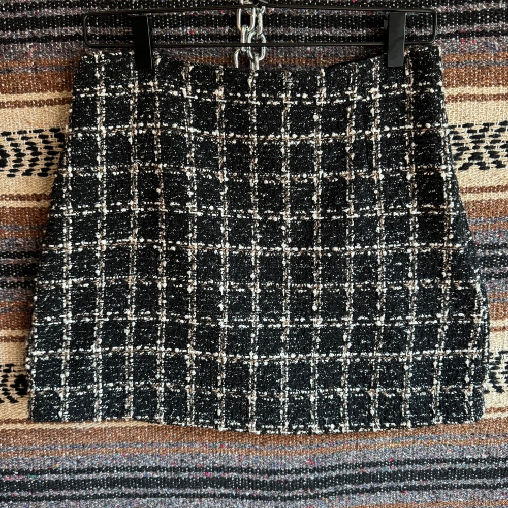 Abercrombie & Fitch Mini Skirt Medium Black White Tweed Plaid Boucle A-Line